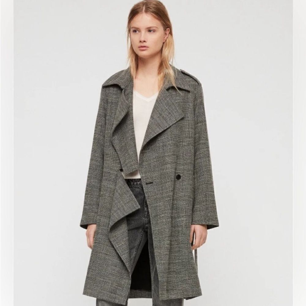 All Saints Houndstooth Wrap Trench Coat